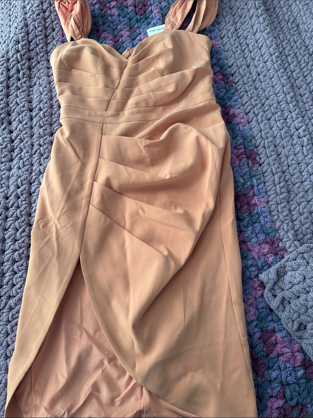 Lavish Alice Blush Peach High-Low Draped Midi Dress